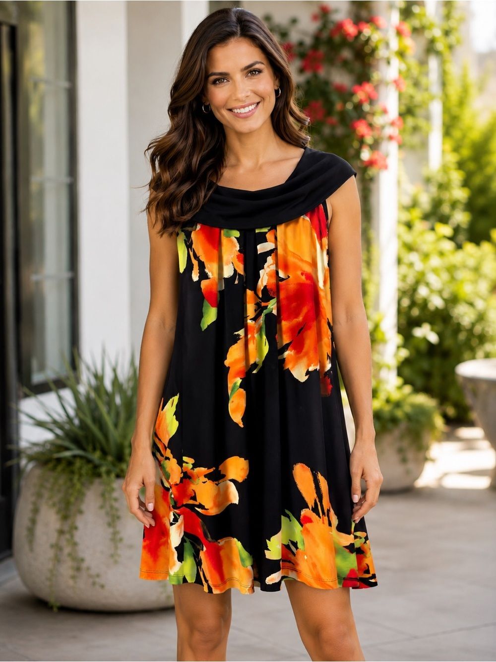 En Focus Studio Women's Size 8 Floral Cowl Neck Dress Career Church Party
